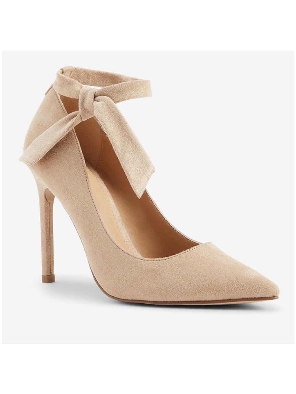 Express Faux Suede Beige Ankle-Strap Stiletto Pumps